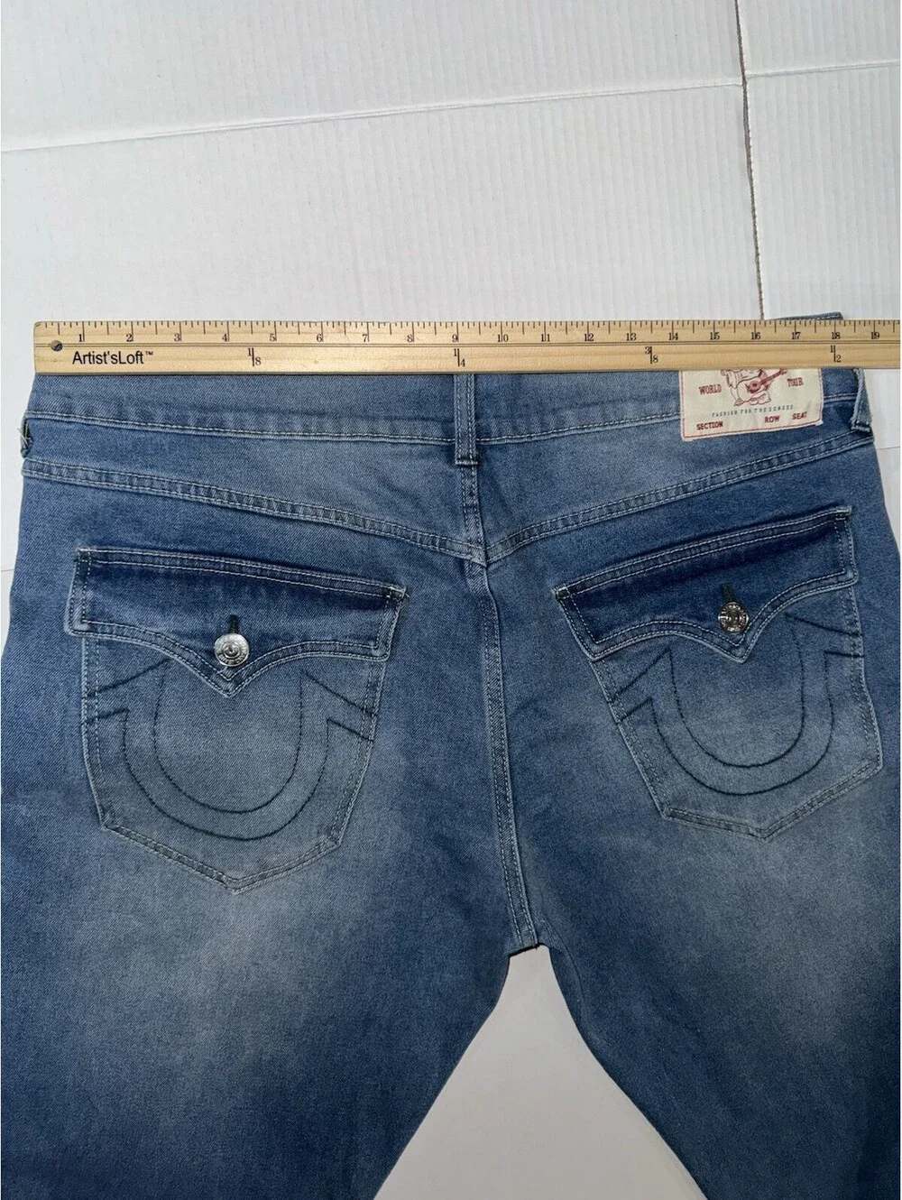 True Religion 36x34 Ricky Relaxed Straight Jeans Light Blue